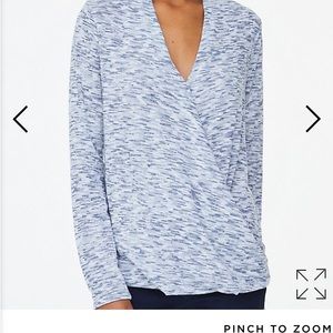 Loft Blue/White Faux Wrap Long Sleeve Sweater Size Small